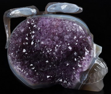 6.3" Agate Amethyst Geode Carved Crystal Skull & Snake, Crystal Healing