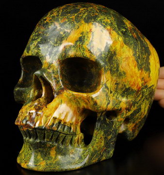 6.9" Orpiment Carved Crystal Skull, Super Realistic, Crystal Healing