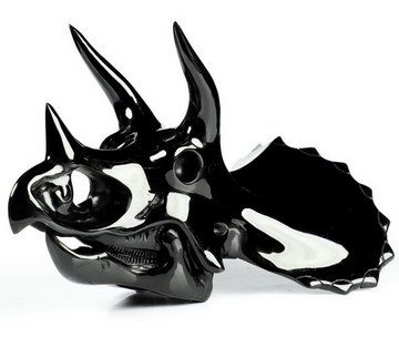 7.7" Black Obsidian Carved Crystal Dragon Skull with Horn, Crystal Healing