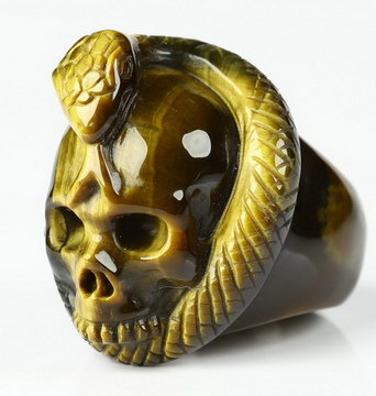 US# 8 Gold Tiger's Eye Carved Crystal Skull, Crystal Healing
