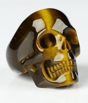 US# 10 Gold Tiger's Eye Carved Crystal Skull, Crystal Healing