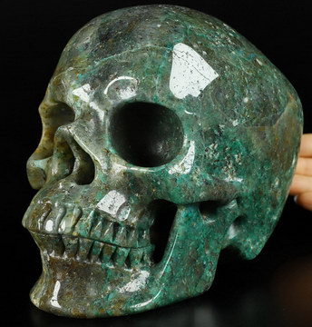 Lifesized 7.0" Chrysocolla Carved Crystal Skull,Super Realistic, Crystal Healing