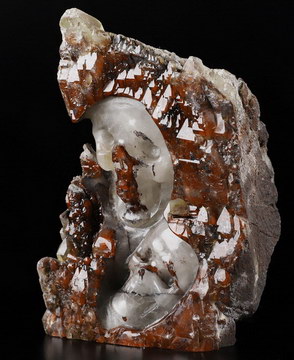 6.2" Quartz Rock Crystal with reds Carved Crystal Skull, Realistic