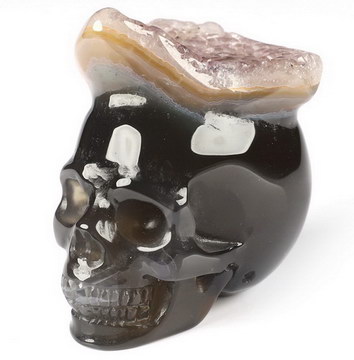 1.9" Amethyst & Agate Druse Carved Crystal Skull, Realistic