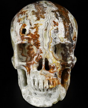 Lifesized 7.0" Crazy Lace Agate Carved Crystal Skull,Super Realistic, Crystal Healing