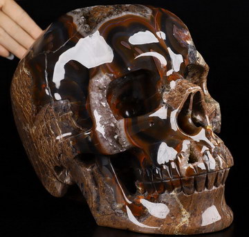 Gemstone 9.4" Empire Red Agate Geode Carved Crystal Skull,Super Realistic, Crystal Healing
