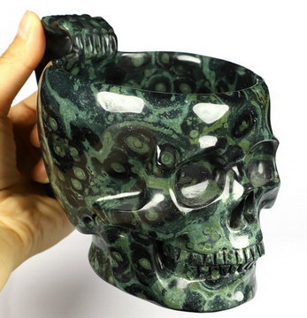 4.6" Kambaba Jasper Carved Crystal Skull Cup, Crystal Healing