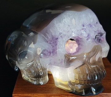 6.3" Agate Amethyst Geode Carved Crystal Double Skulls, Crystal Healing