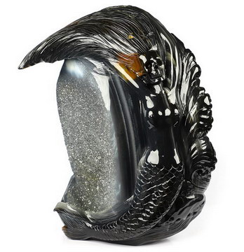 7.2" Agate Geode Carved Crystal Mermaid Skull Sculpture, Crystal Healing