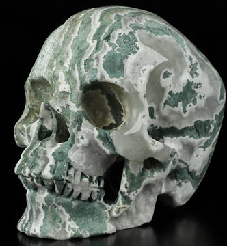 5.0" Green Zebra Agate Carved Crystal Skull,Super Realistic, Crystal Healing