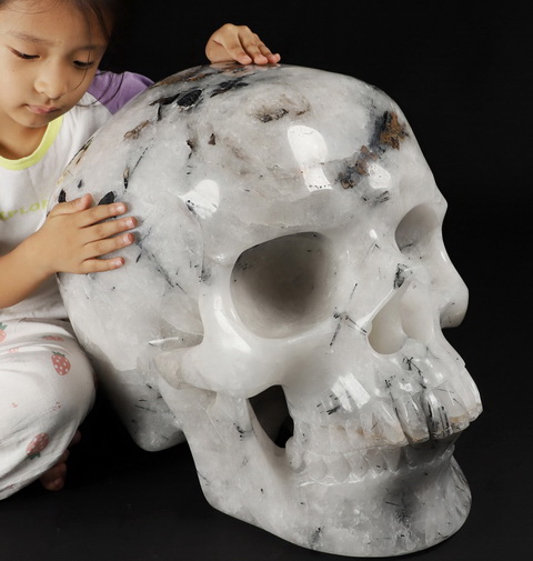 191.6LB Titan 20.1" Black Tourmaline Carved Crystal Skull,Super Realistic, Crystal Healing