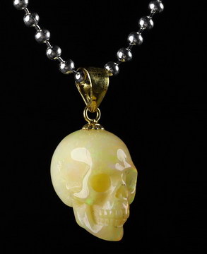 Skull Necklace 0.5" African Opal Carved Crystal Skull Pendant, Crystal Healing