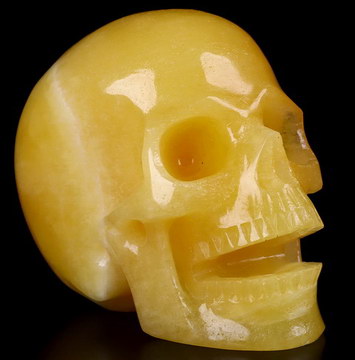 5.1" Beeswax Jade Carved Crystal Singing Skull, Crystal Healing