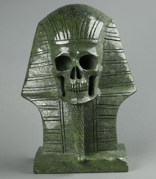 7.1" Pyrite Carved Crystal Pharaoh Skull, Crystal Healing