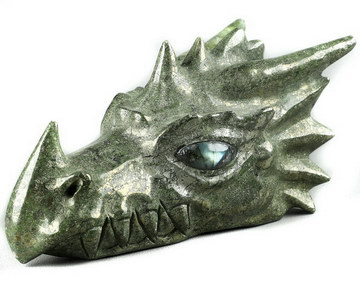 6.1" Pyrite Carved Crystal Dragon Head Skull & Labradorite Eyes, Crystal Healing