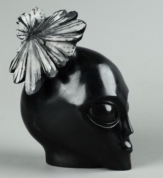 3.9" Chrysanthemum Stone Carved Crystal Alien Skull, Crystal Healing