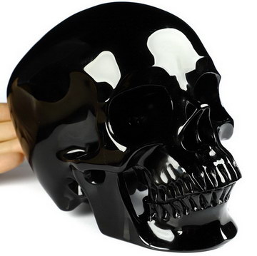 Lifesized 6.9" Black Obsidian Carved Crystal Skull,Super Realistic, Crystal Healing