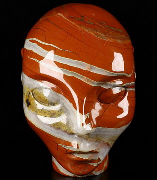 4.2" Red Jasper Carved Fairy Elf Alien Crystal Skull Companion Sculpture, Crystal Healing