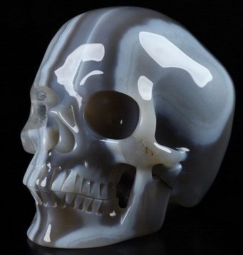 5.2" Gray & White Agate Carved Crystal Skull,Super Realistic, Crystal Healing