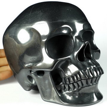 6.9" Hematite Carved Crystal Skull,Super Realistic, Crystal Healing