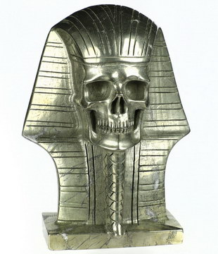 The Pharaoh 6.9" Pyrite Carved Pharaoh Crystal Skull Sculpture, Realistic