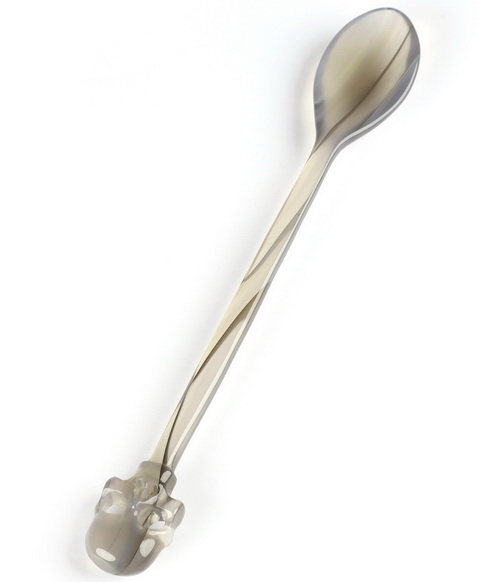 5.4" Premium Brazilian Agate Carved Crystal Skull Spoon Sculpture, Realistic