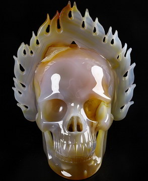 6.0" Agate Carved Crystal Fire Skull, Crystal Healing