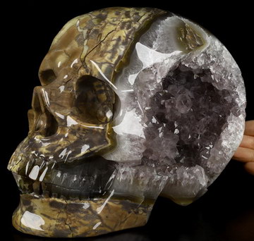 Lifesized 7.7" Dinosaur Egg Agate Amethyst Geode Carved Crystal Skull,Super Realistic, Crystal Healing