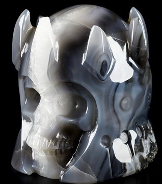 4.7" Premium Brazilian Agate Carved Crystal King Skull Sculpture, Crystal Healing