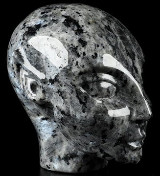 4.1" Larvikite Carved Fairy Elf Alien Crystal Skull Companion Sculpture, Crystal Healing