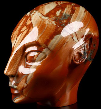 4.1" Red Jasper Carved Fairy Elf Alien Crystal Skull Companion Sculpture, Crystal Healing