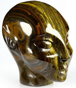 4.1" Tiger Iron Eye Carved Fairy Elf Alien Crystal Skull Companion Sculpture, Crystal Healing