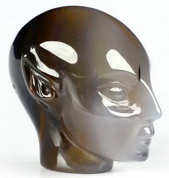 1.7" Premium Brazilian Agate Carved Fairy Elf Alien Crystal Skull Companion Sculpture, Crystal Healing