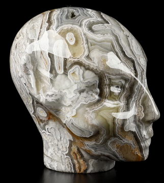 1.7" Crazy Lace Agate Carved Fairy Elf Alien Crystal Skull Companion Sculpture, Crystal Healing