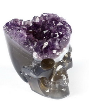 1.9" Amethyst Druse & Agate Carved Crystal Skull,Realistic, Crystal Healing
