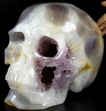 36.9LB Titan 11.6" Agate Amethyst Geode Carved Crystal Skull,Super Realistic, Crystal Healing
