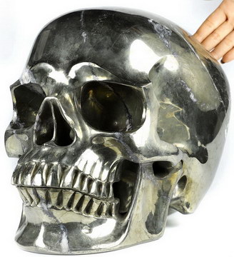 92.3LB Titan 12.6" Pyrite Carved Crystal Skull,Super Realistic, Crystal Healing