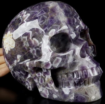6.9" Dream Chevron Amethyst Carved Crystal Skull, Crystal Healing