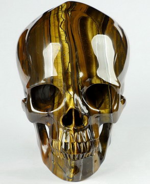 5.1" Tiger Iron Eye Carved Crystal Skull with Spine,Realistic, Crystal Healing