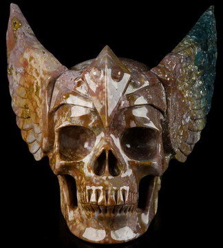 6.2" Indian Agate Carved Crystal Guardian Skull, Crystal Healing