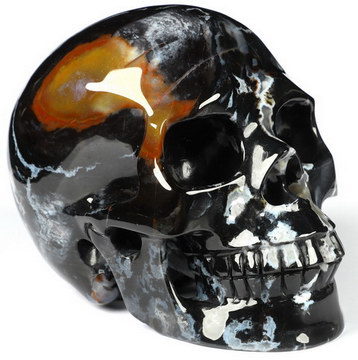 5.1" Black Zebra Agate Carved Crystal Skull,Realistic, Crystal Healing