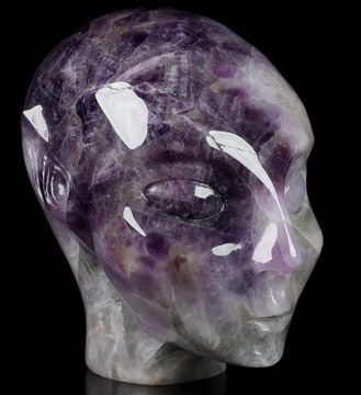 4.1" Dream Chevron Amethyst Carved Fairy Elf Alien Crystal Skull Companion Sculpture, Crystal Healing