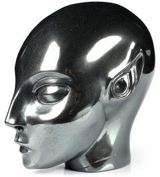 4.1" Hematite Carved Fairy Elf Alien Crystal Skull Companion Sculpture, Crystal Healing
