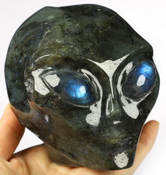 4.1" Labradorite Crystal Skull Companion with Labradorite Eyes， Star Being Female Alien Reiki Healing Stone Statue