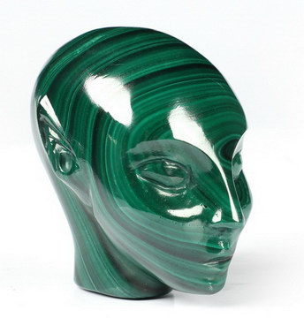 Gemstone 1.7" Malachite Carved Fairy Elf Alien Crystal Skull Companion Sculpture, Crystal Healing