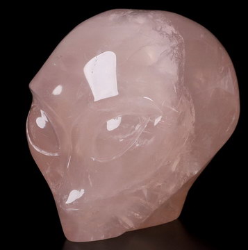 2.0" Rose Quartz Star Being Female Alien Crystal Skull Companion, Hand Carved Gemstone Fine Art Sculpture, Reiki Healing Stone Statue