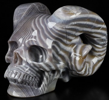 5.2" Agate Carved Crystal Horned Skull, Crystal Healing