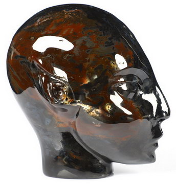 4.2" Indian Agate Carved Fairy Elf Alien Crystal Skull Companion Sculpture, Crystal Healing