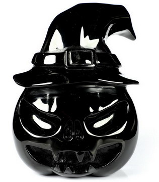 4.8" Black Obsidian Carved Crystal Pumpkin Skull Realistic, Crystal Healing