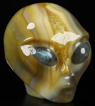 4.1" Premium Brazilian Agate Carved Star Being Female Alien with Labradorite Eyes，, Crystal Healing